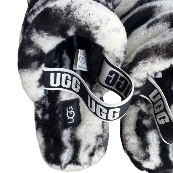 UGG Women's Size 7 Black & White Fluffy Oh Yeah Slippers With Elastic Strap - Picture 7 of 10